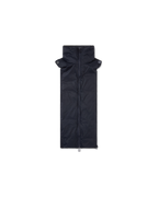 Veronica Beard Navy quilted nylon scarf with high collar and zipper.