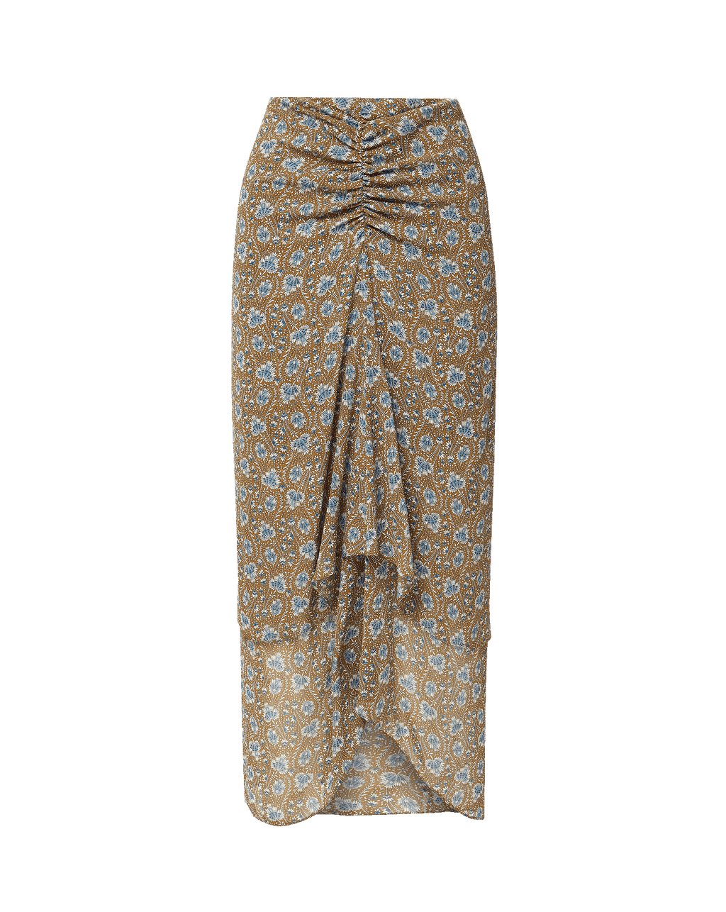 Veronica Beard Brown floral midi skirt with ruched waist and ruffle