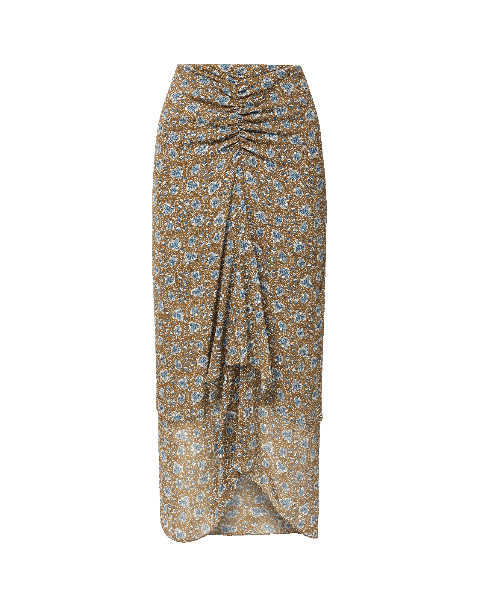 Veronica Beard Brown floral midi skirt with ruched waist and ruffle