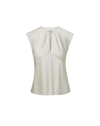 Veronica Beard Cream satin sleeveless top with keyhole neckline.