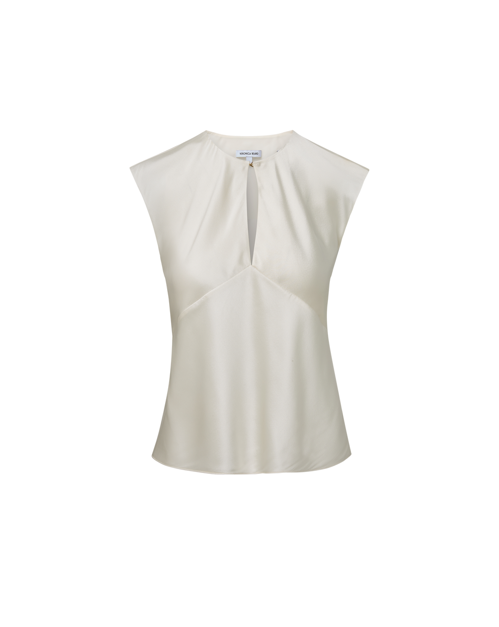 Veronica Beard Cream satin sleeveless top with keyhole neckline.