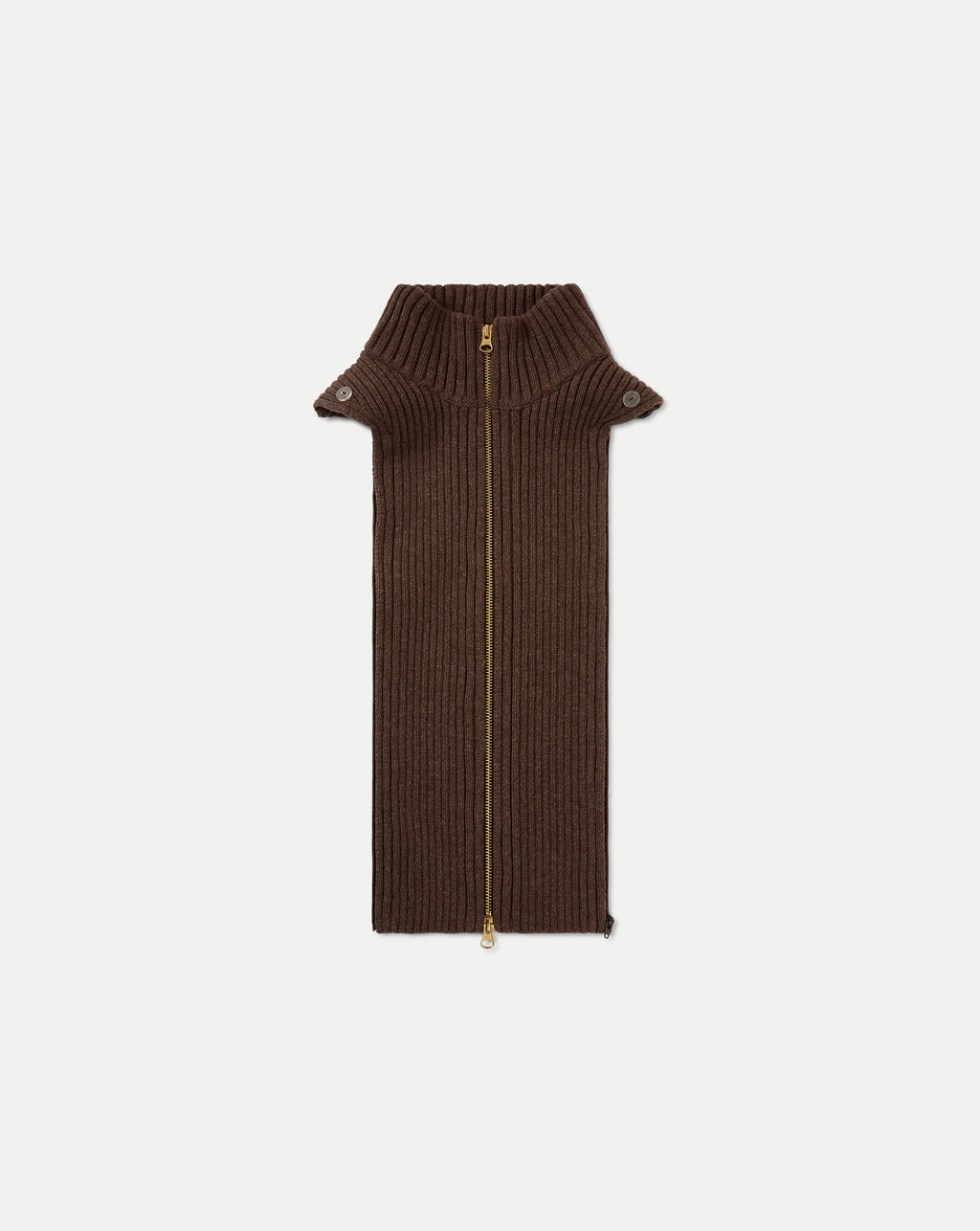 Veronica Beard Brown ribbed knit collar with gold zipper.