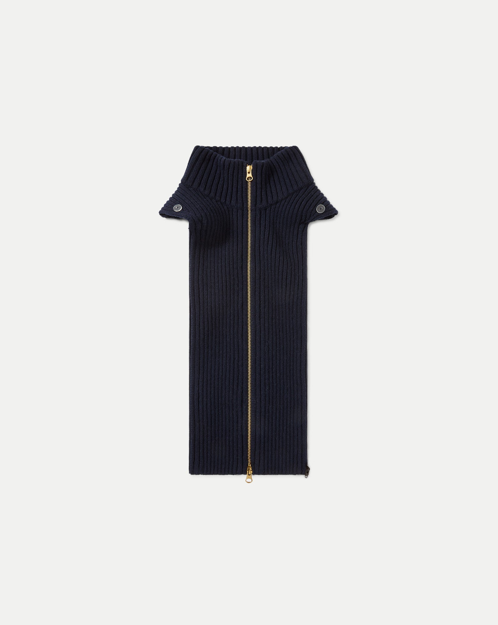 Veronica Beard Navy ribbed knit dickey with gold zipper.