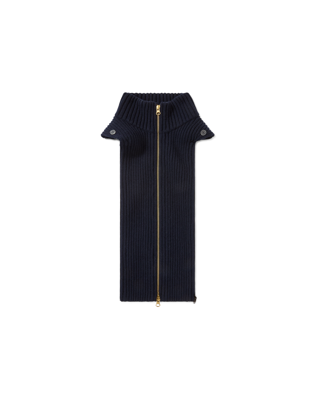 Veronica Beard Navy ribbed-knit wool dickey with gold zipper.