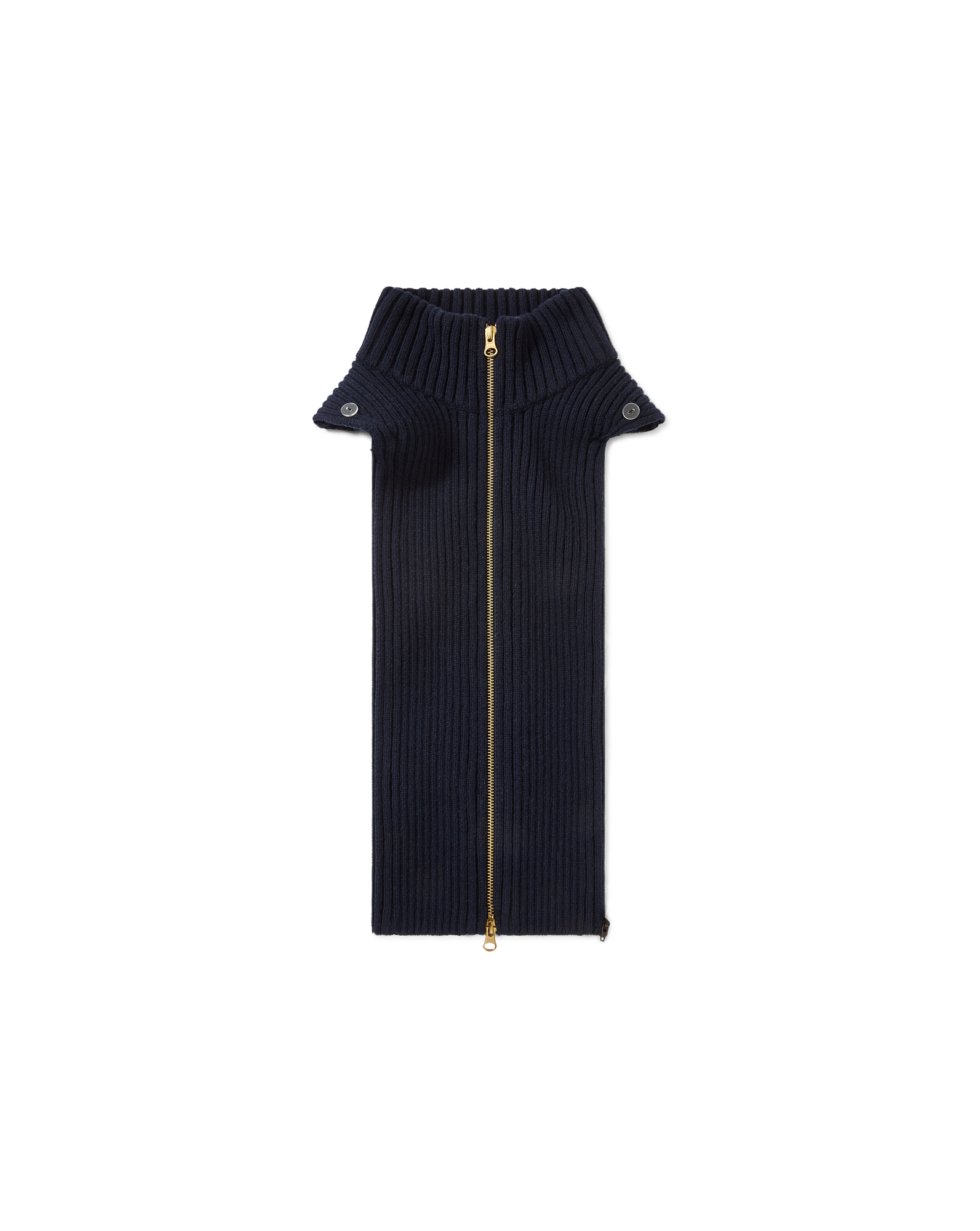 Veronica Beard Navy ribbed-knit wool dickey with gold zipper.