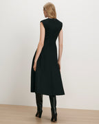 Veronica Beard Black sleeveless midi dress with a-line skirt.