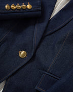 Veronica Beard Navy denim blazer with gold buttons.