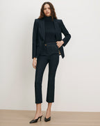 Veronica Beard Navy denim suit with contrast stitching.