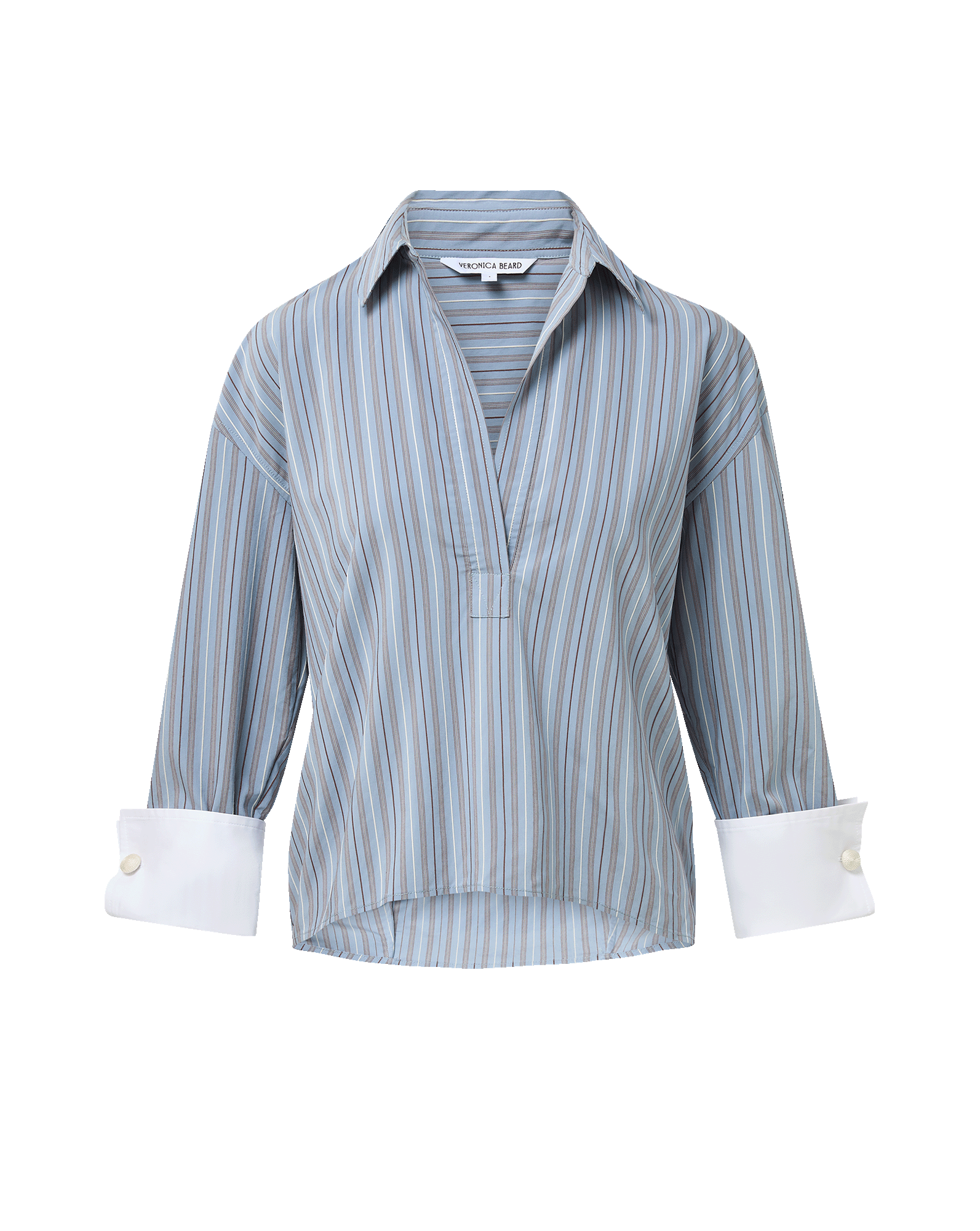 Veronica Beard Blue striped blouse with white cuffs