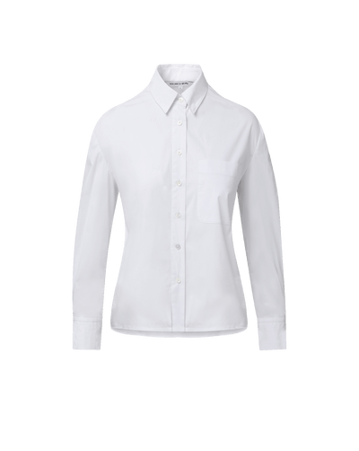 Veronica Beard White cotton button-down shirt with chest pocket.