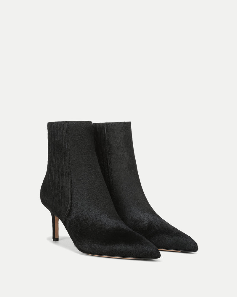 Veronica Beard Black calf hair ankle boots with stiletto heel.