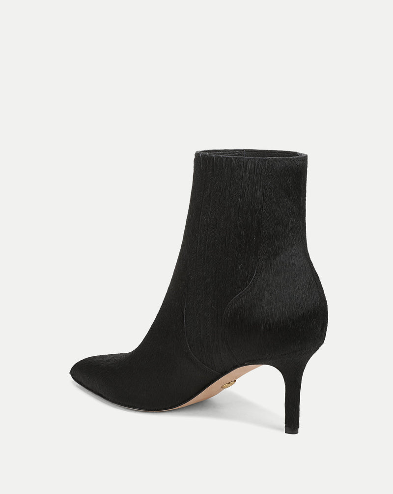Veronica Beard Black pony hair ankle boot with kitten heel.