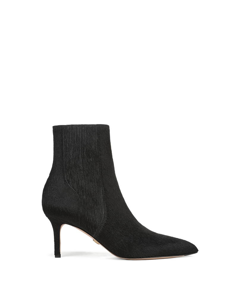 Veronica Beard Black calf hair kitten heel ankle boot.