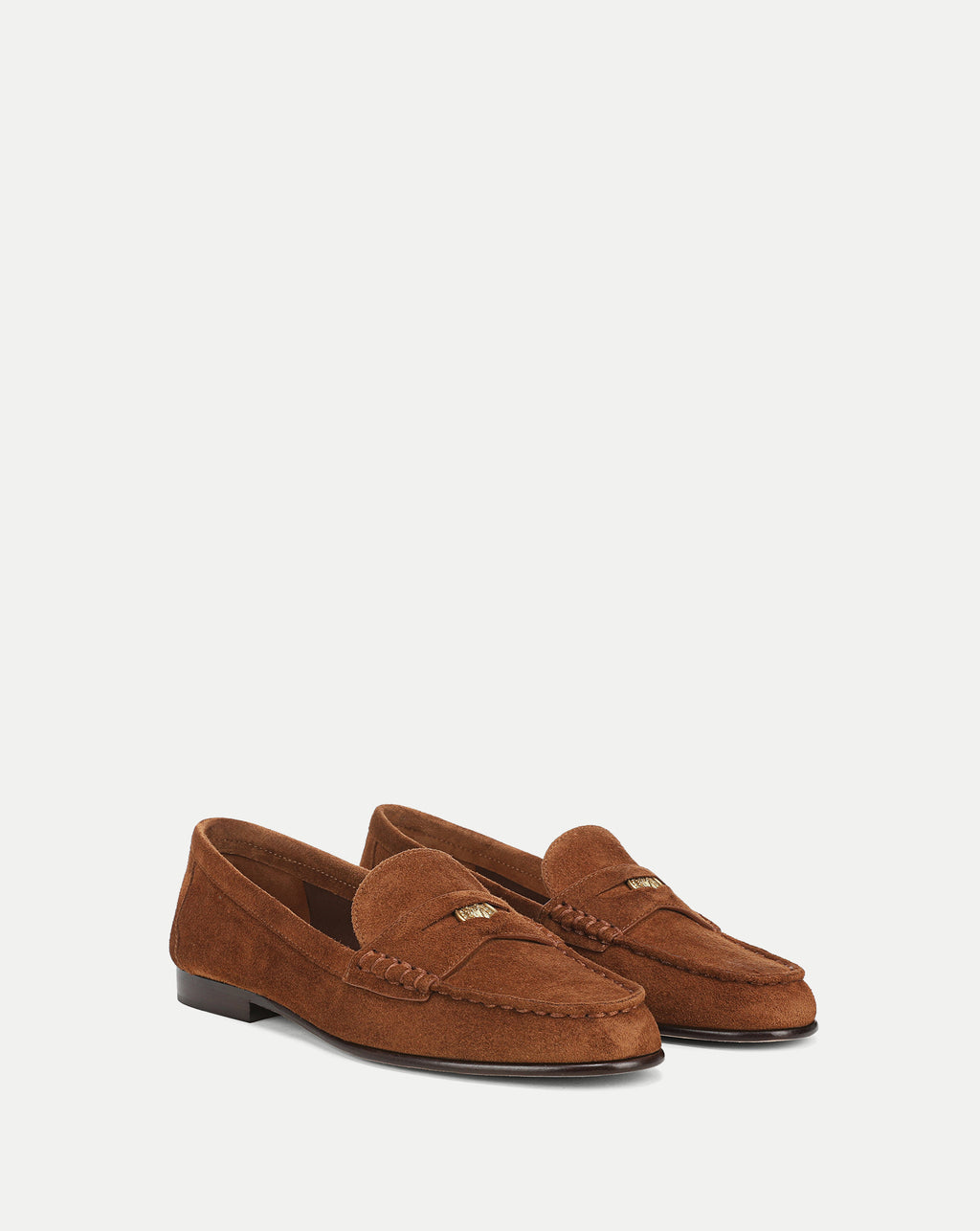 Veronica Beard Brown suede loafers with gold-tone hardware.