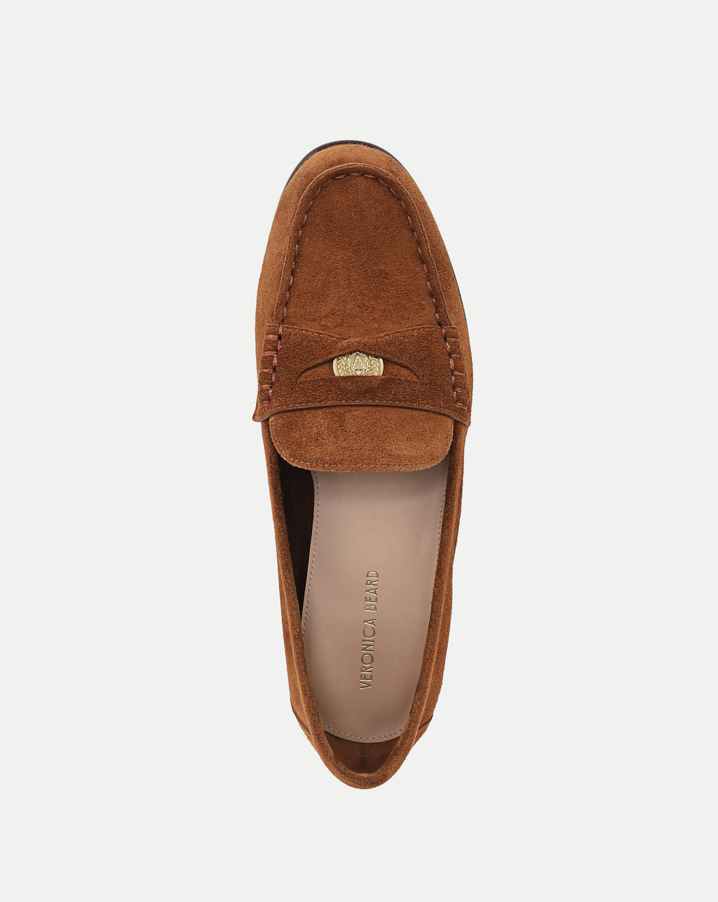 Veronica Beard Brown suede loafer with gold hardware.
