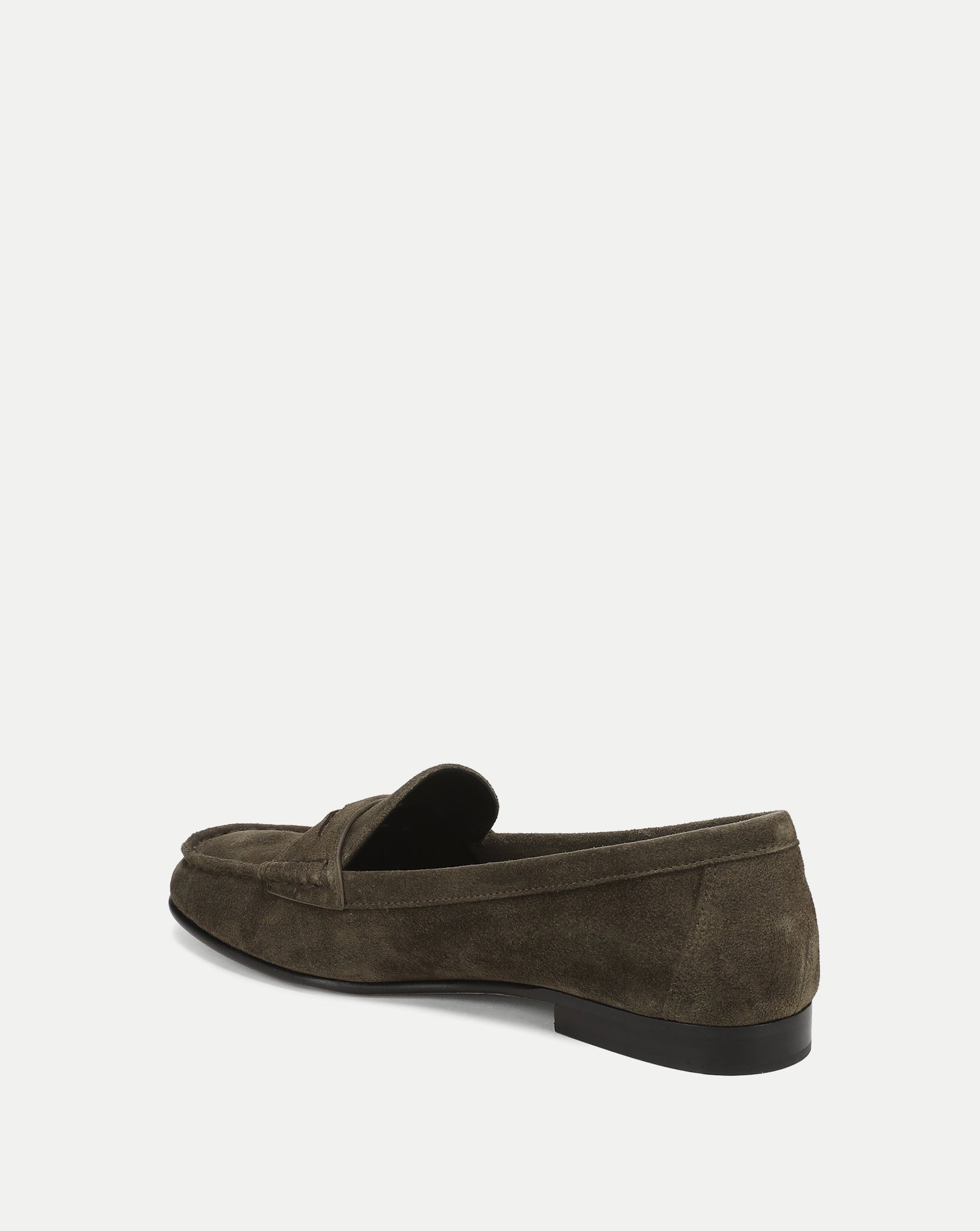 Veronica Beard Olive green suede loafer with a low heel.