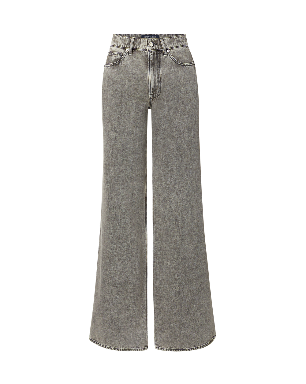 Veronica Beard Grey wide-leg denim jeans with high waist.