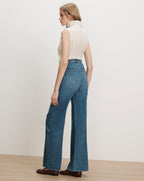 Veronica Beard Blue wide-leg jeans with a high waist.