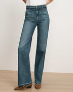 Veronica Beard Blue denim wide-leg jeans with front patch pockets.