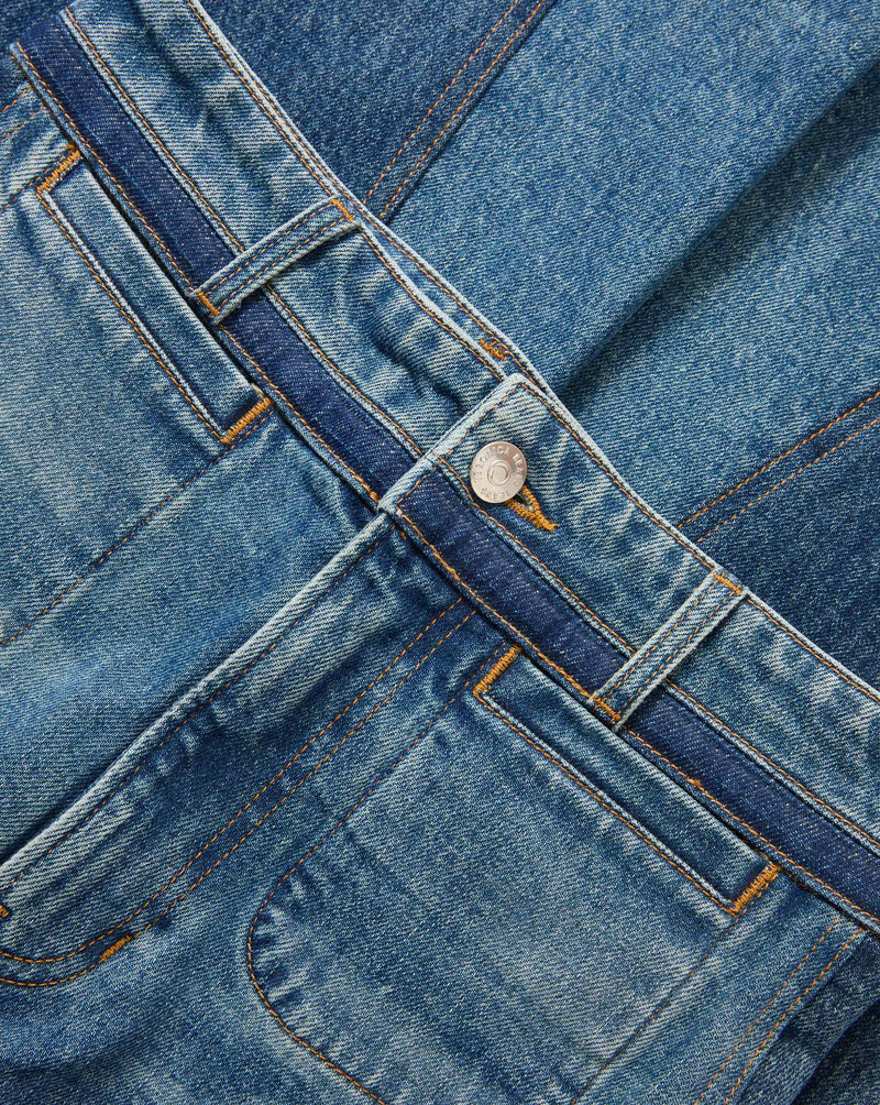 Veronica Beard Blue denim jeans with dark blue side stripe.