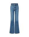 Veronica Beard Blue denim flared high-waisted jeans with pockets.