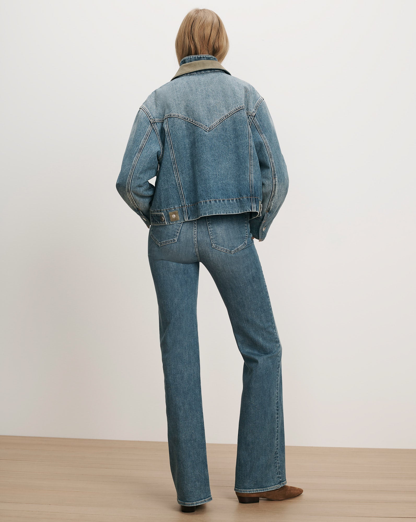 Veronica Beard Blue denim jacket and flared jeans