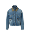 Veronica Beard Blue denim jacket with olive corduroy collar