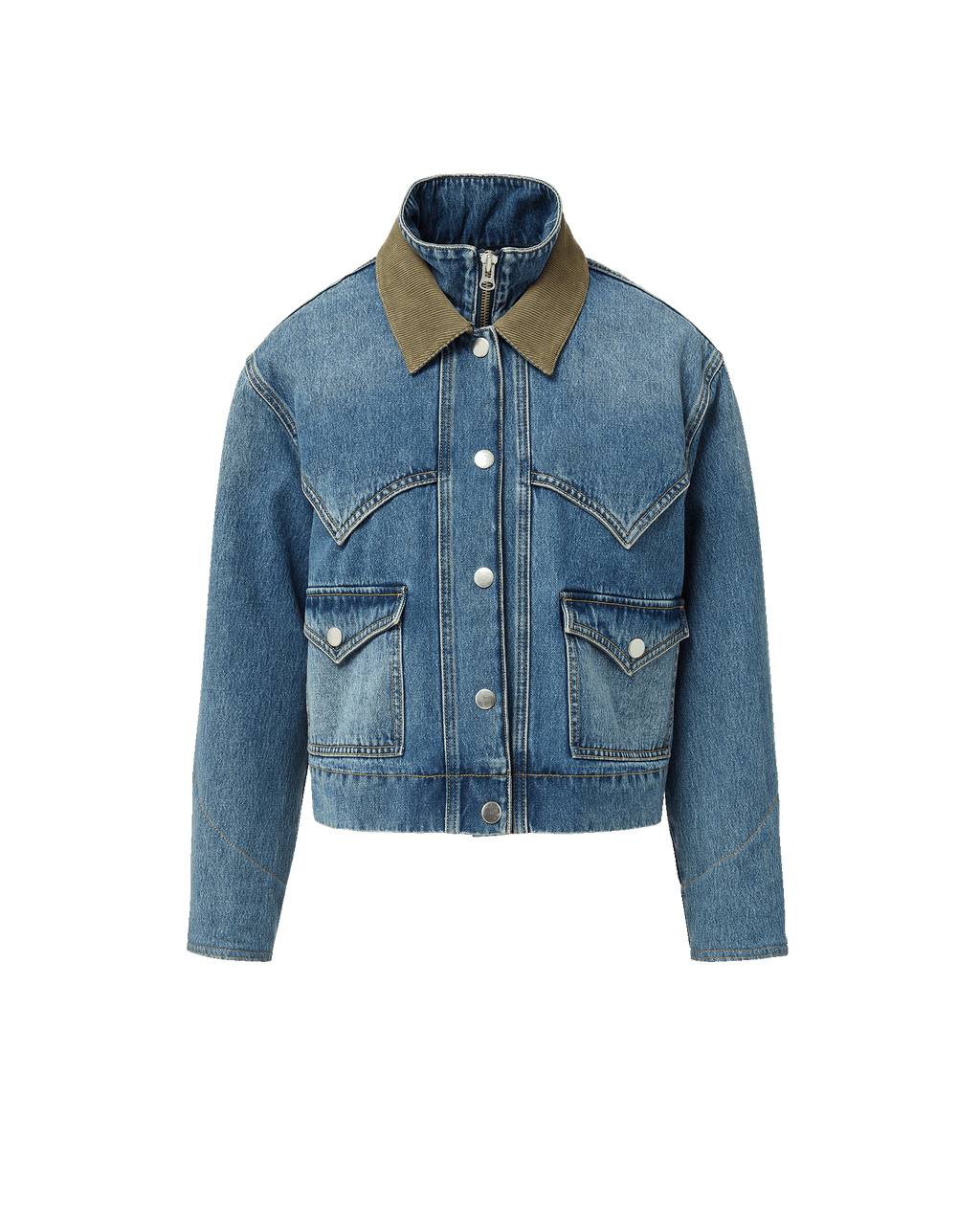 Veronica Beard Blue denim jacket with olive corduroy collar
