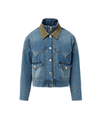 Veronica Beard Blue denim jacket with olive corduroy collar