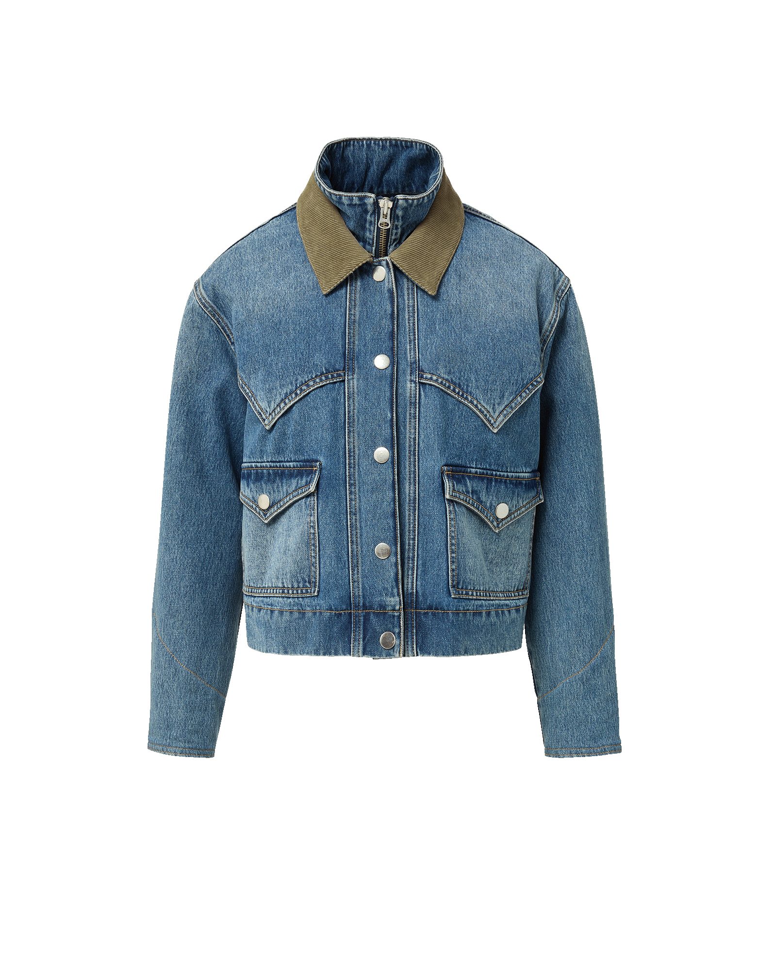 Veronica Beard Blue denim jacket with olive corduroy collar