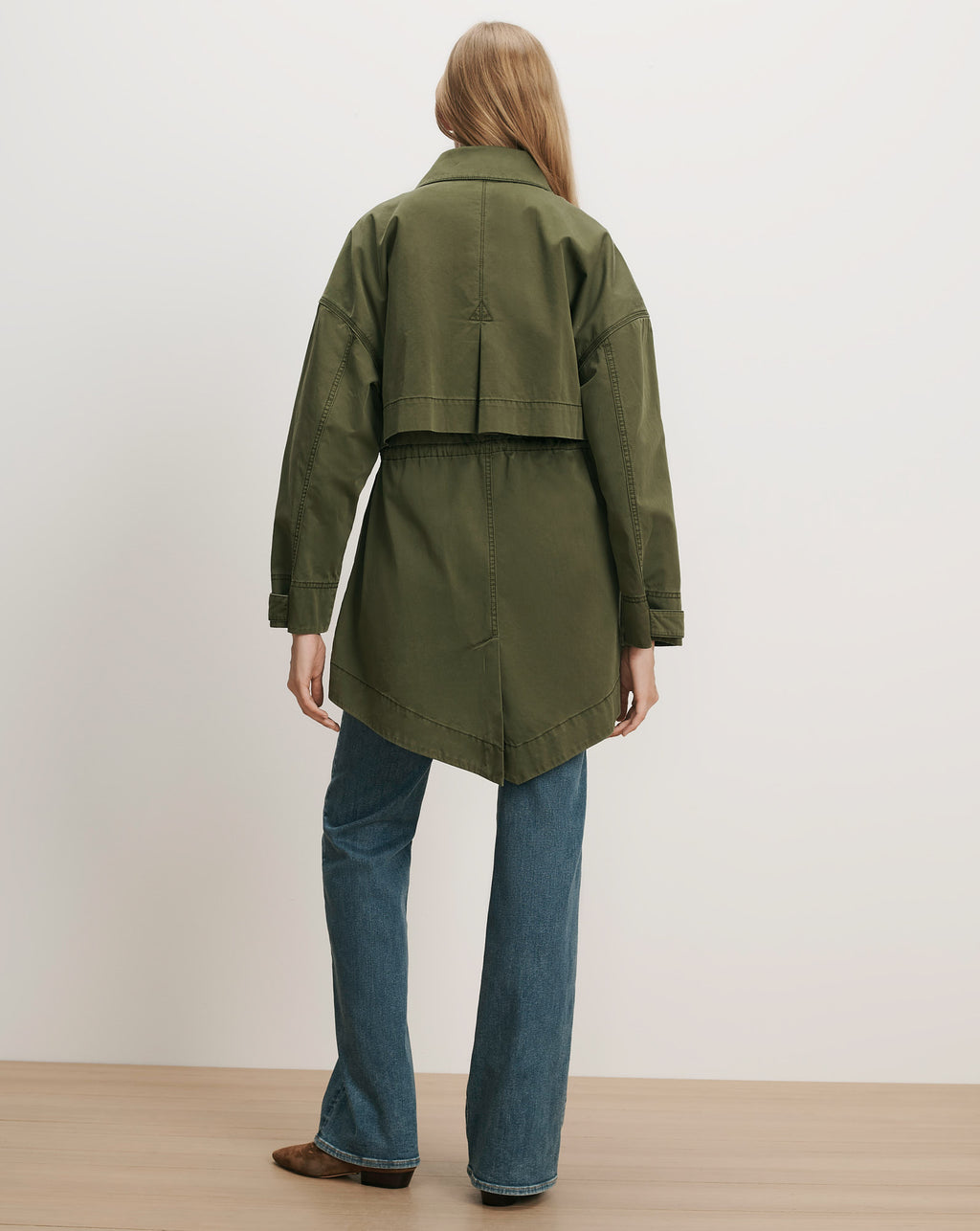 Veronica Beard Olive green cotton utility jacket with dropped shoulders.