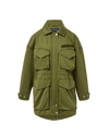 Veronica Beard Olive green cotton utility jacket with four flap pockets.