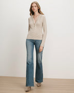 Veronica Beard Striped ribbed long-sleeve top with a partial zipper.