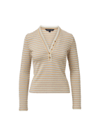 Veronica Beard Striped long-sleeve henley shirt with a v-neck and button placket.