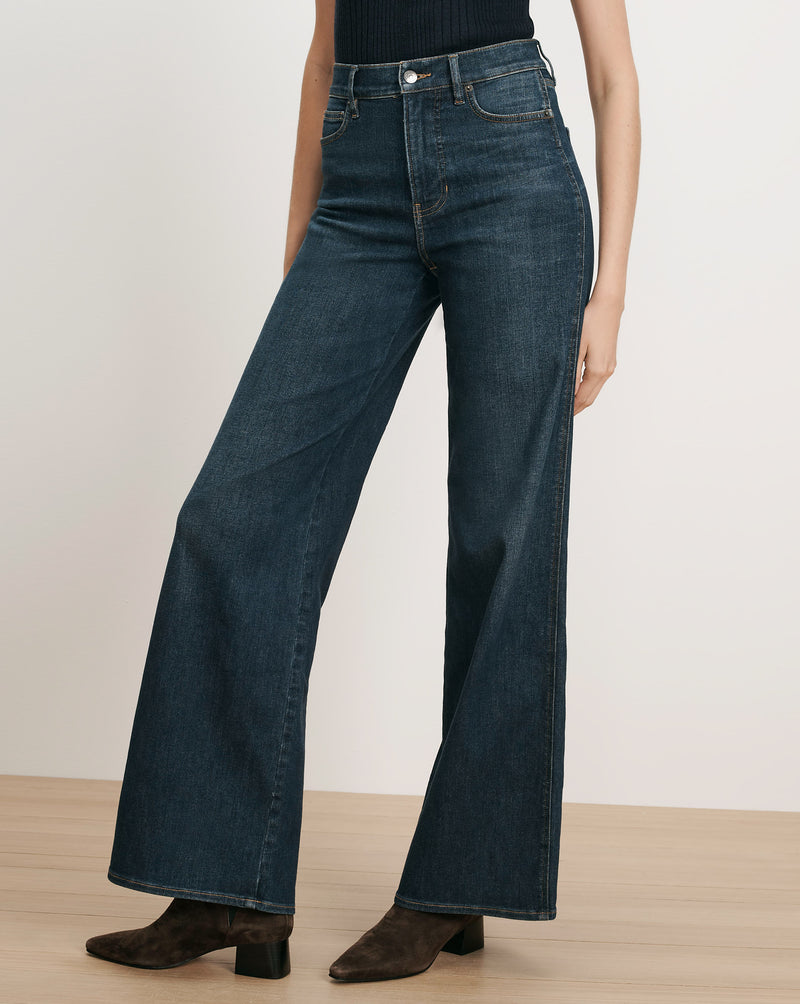Veronica Beard Dark wash denim wide-leg jeans.