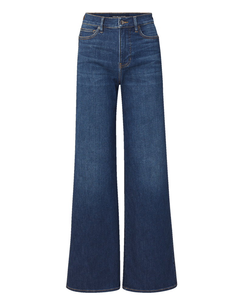 Veronica Beard Blue denim wide-leg jeans with a high waist.