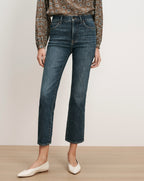 Veronica Beard Dark wash denim straight-leg jeans.