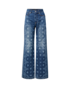 Veronica Beard Blue denim wide-leg jeans with white paisley print