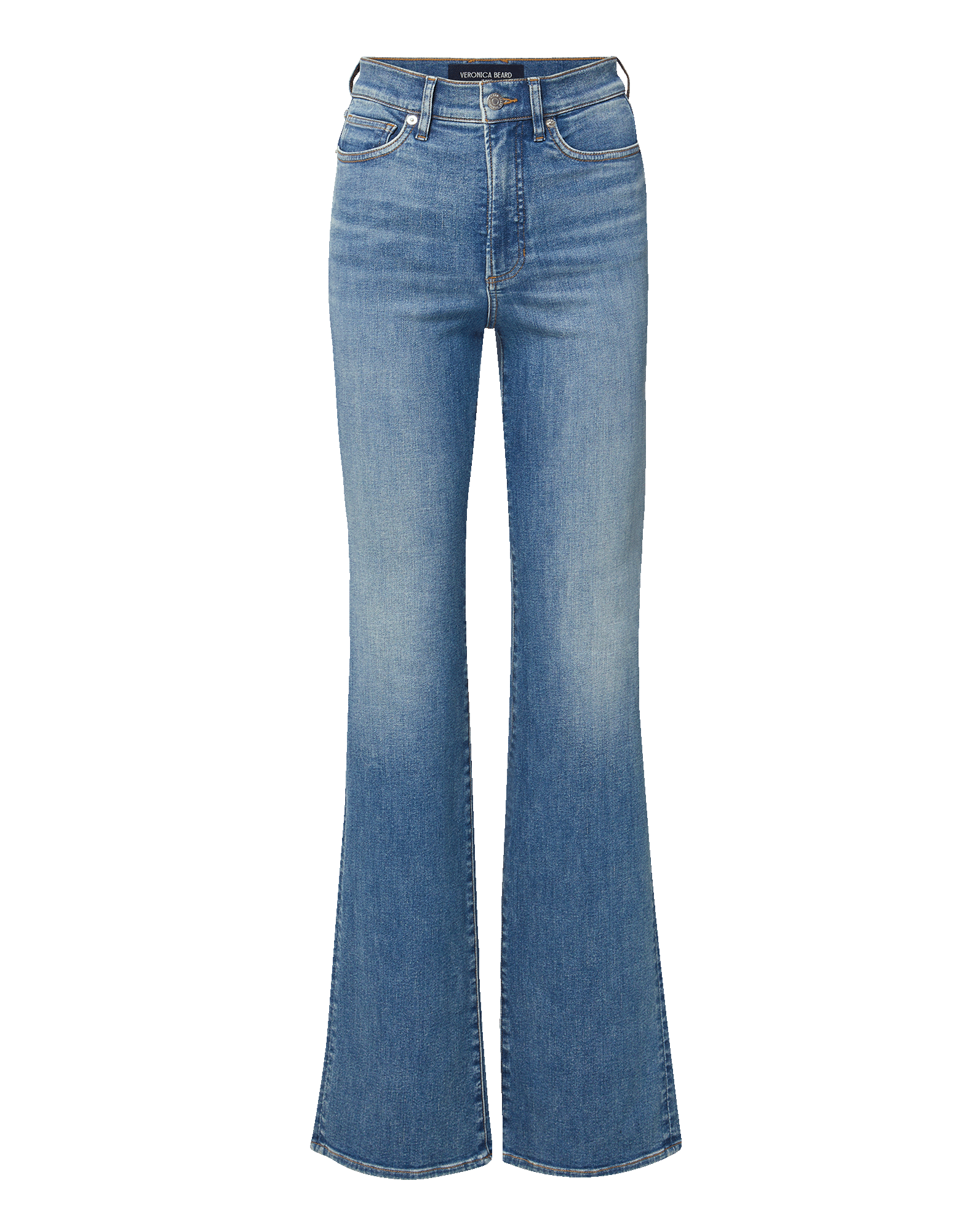 Veronica Beard Blue denim flared jeans with a high waist.