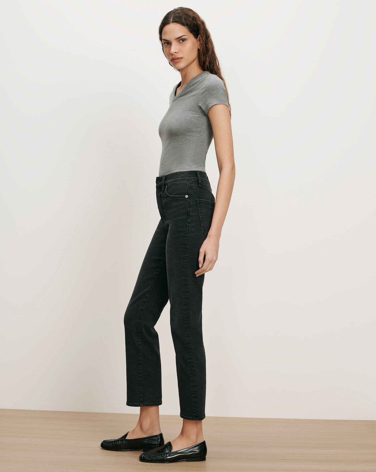 Veronica Beard Black denim straight-leg jeans.