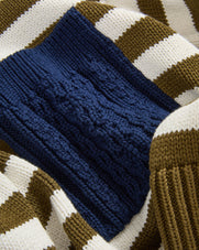 Veronica Beard Striped knit sweater with blue cable knit panel