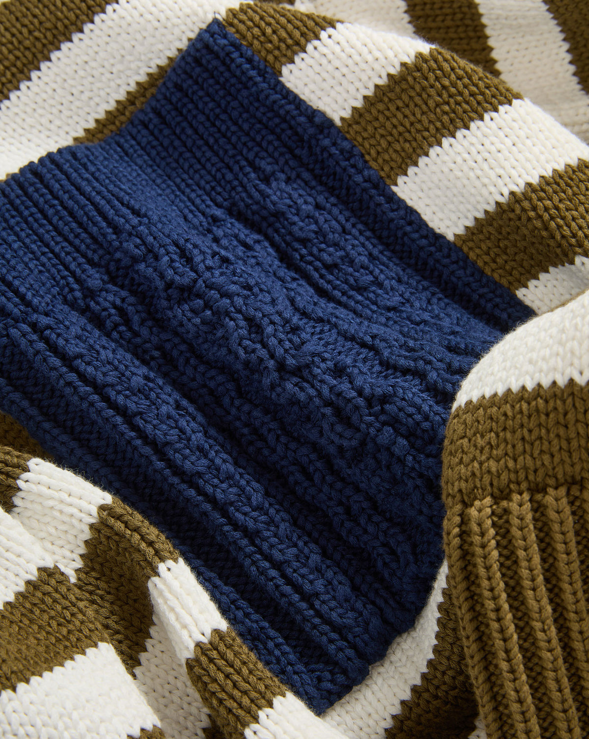Veronica Beard Striped knit sweater with blue cable knit panel