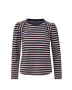 Veronica Beard Navy striped long-sleeve top with puffed shoulders