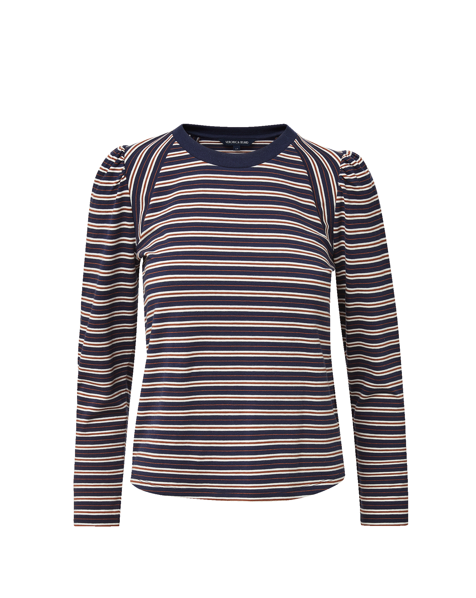Veronica Beard Navy striped long-sleeve top with puffed shoulders