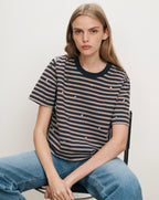 Veronica Beard Navy striped t-shirt with embroidered skulls.