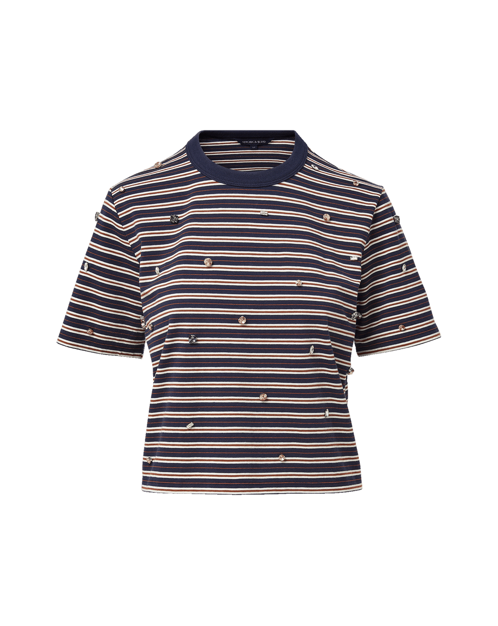 Veronica Beard Navy and white striped t-shirt with embellishments