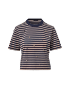 Veronica Beard Navy and white striped t-shirt with embellishments