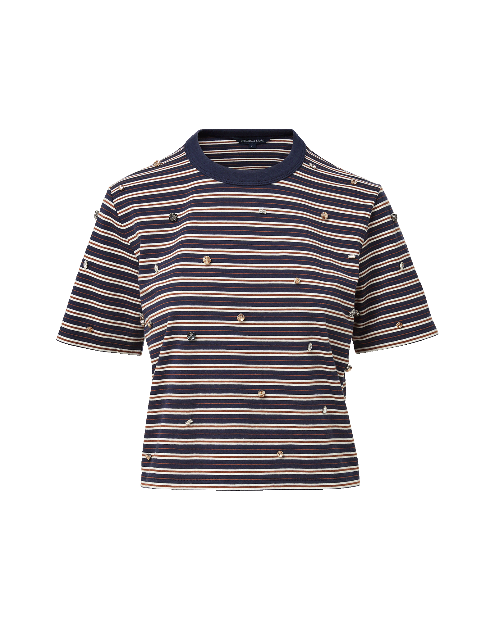 Veronica Beard Navy and white striped t-shirt with embellishments