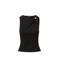 Veronica Beard Black ribbed knit tank top with gold button detail.