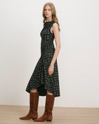 Veronica Beard Black floral sleeveless ruched midi dress